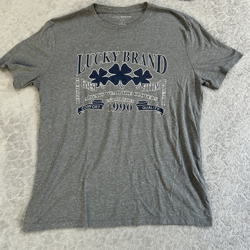 Lucky Brand Mens Graphic T-Shirt Gray Always Wear The Clovers Size Large L